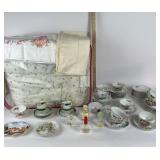 Floral China Tea Cups, Perfume Bottles, Bedding