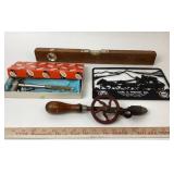 Wooden Level, Eggbeater Hand Drill, GAM Hammer Mul
