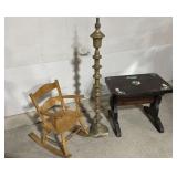 Childï¿½s rocking chair, lamp, handpainted table