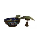 Antique Chinese carved stone belt hook, mounted