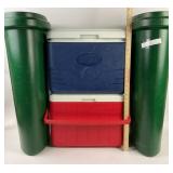 2 Coleman Coolers & 2 Christmas wrap holder