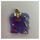 10k gold & lavender jade carved elephant pendant.