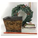 Christmas Decor, Holiday Books, Metal Basket
