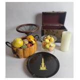 Decorative Wooden Bowl, Storage Chest, Faux Fruit