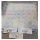Patchwork Quilt, Embroidered Pillowcases