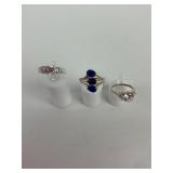 (3) sterling rings with stones, sizes 6.75 (2) &
