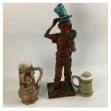 Glazed Beer Steins, Painted Figure Sculpture