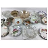 Porcelain Bowls, Plates With Floral Designs