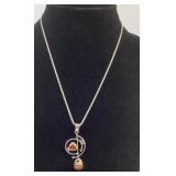 Sterling, Mexican fire opal & citrine pendant