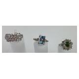 (3) sterling rings with stones, sizes 6.5 (2) &