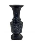 Black Marble Vase With Floral Etching