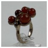 Sterling, amber & carnelian ring, size 9. Total