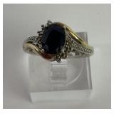 Sterling, 10k gold & sapphire ring size 6.25.