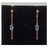 Pair 14k gold & aquamarine earrings. One missing