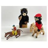 Wind-Up Toys- Horse Jockey, Bear, Donkey. All work