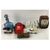 Die-Cast Cars, Blue Glass Decanter, Owl Bookends