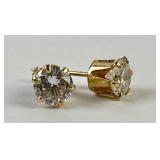 Pair 14k gold & diamond earrings. One missing