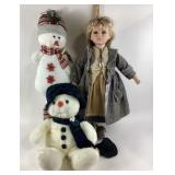 Porcelain Doll With Plush Snowman Toys
