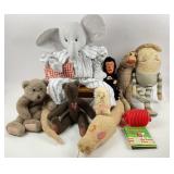 Stuffed Elephant, Sock Monkey, Snake, Teddy Bears