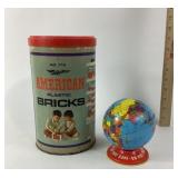 American Plastic Bricks Tin With Globe Bank