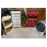 2 Dressers, corner shelf, tree, fan