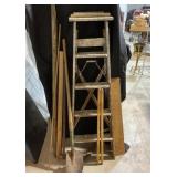 5 foot wood ladder, shovel, spare wood