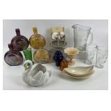 Glass President Decanters, Swan, Elk Pitcher Set