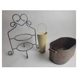 Metal pie Stand, Cream Vase, Embossed Metal Bin