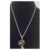 Sterling, Mexican fire opal & citrine pendant