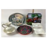 Decorative Metal Trays, Ceramic Bowls, Pitcher