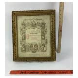 German Confirmation Certificate With Gilded Frame