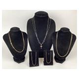 (6) sterling necklaces, one with cross pendant.