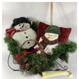 Decorative Sleigh With Snowmen, Pillow, Wreaths
