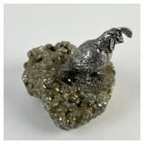 Vintage Pyrite & Pewter Quail Figurine Paperweight