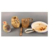 Folk Art Pottery, Cowbell, Chamber Pot