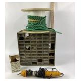 Hardware Organizer With Green Cable Wrap, Work Lig