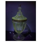 Uranium Glass Covered Compote with Gold Accents