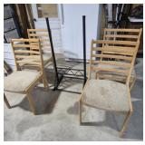 Wood Upholstered Kitchen Chairs (4) & Metal Rack