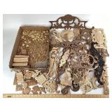 Mexican Wooden Appliques, Brass Tone Charms; Heart