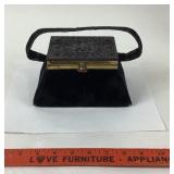 Mid Century Black Velvet Pyramid Bag With Ornate M