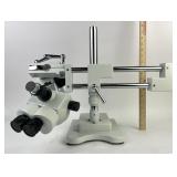AmScope Stereo zoom microscope on a double arm