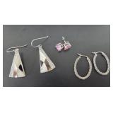 Sterling Silver Earrings, Hoops, Pink Studs