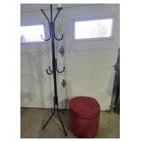 Coat Rack & Velour Cylinder Storage Footstool On