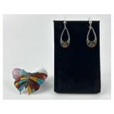 Guilloche enamel Siam Sterling Butterfly pin 7.56