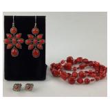 (3) .925 Red stone bracelets, 34.13g TW .925