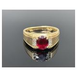 DX10k Gold Ring With Red Stone, Size 9