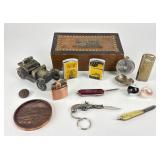 Wood Box, Pocket Knives, Lighters, Compass