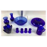 Cobalt Blue Glass Bowls, Vases, Miniature Glasses