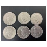 1972 Eisenhower One Dollar Coins (6)
