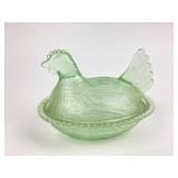 Green Depression Glass Hen On Nest Dish
